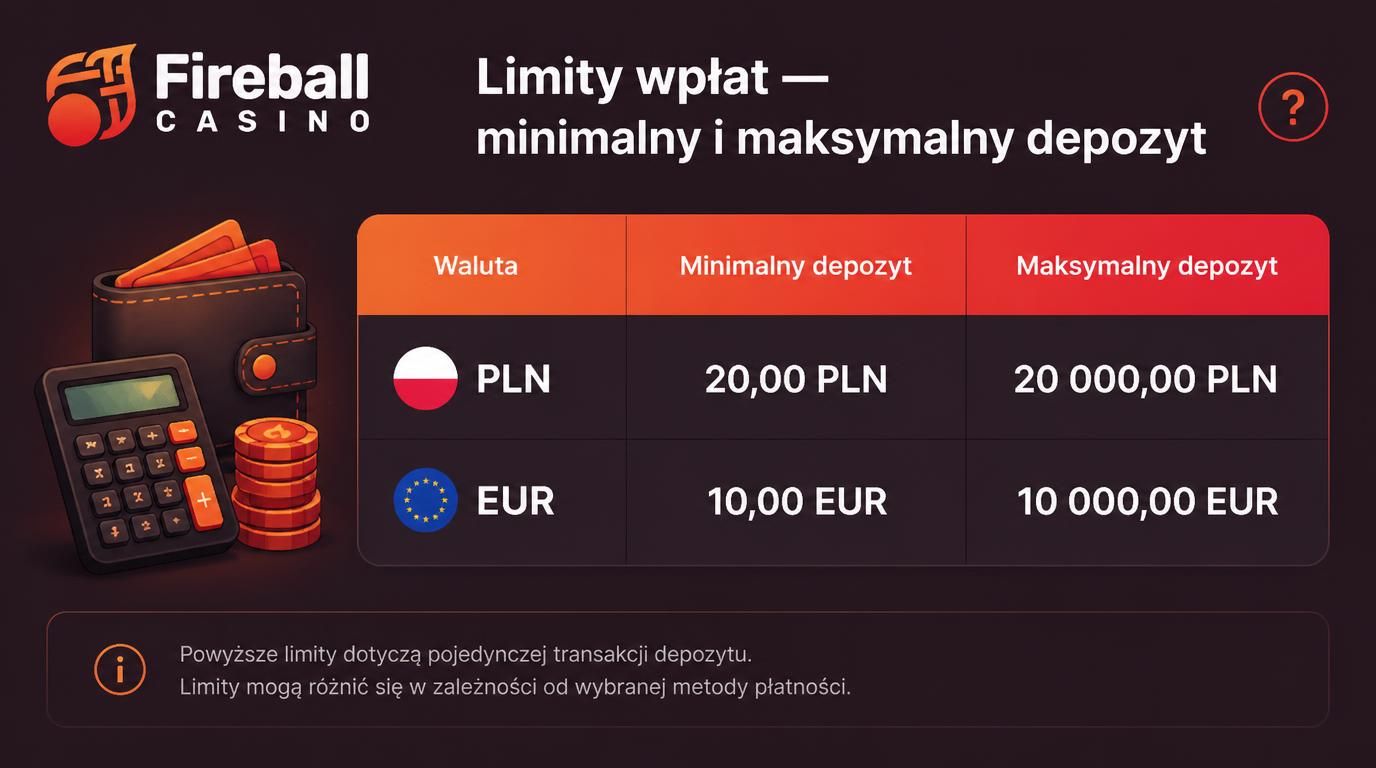 Tabela limitów depozytów w PLN i EUR, kalkulator budżetu.